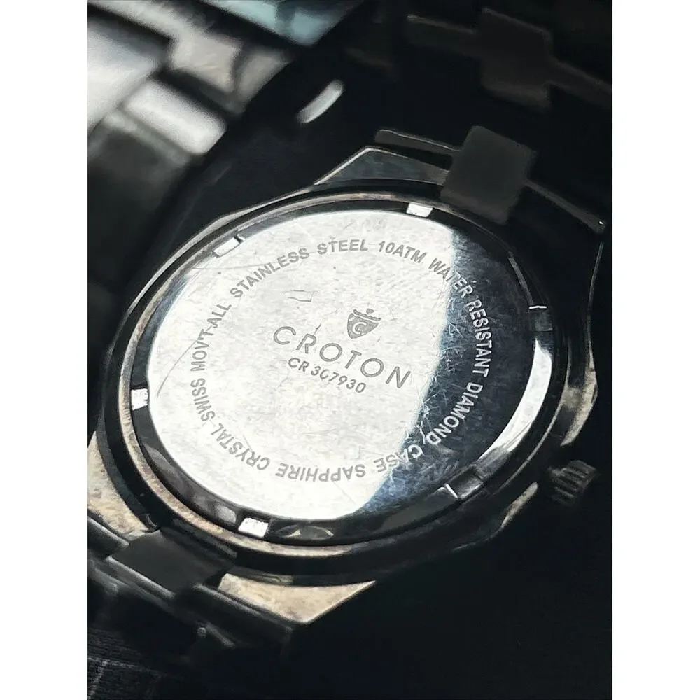 Croton Black And Silver Diamond Accented Bezel Men’s Swiss Quartz Watch